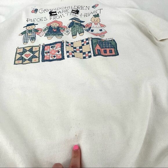 Vintage 90s Very Special Granny grandchildren Crewneck patchwork quilting XL - Picture 5 of 9